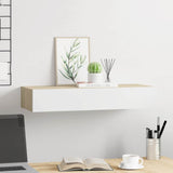 Wall-mounted Drawer Shelf Oak and White 60x23.5x10cm MDF - Side View