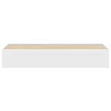 Wall-mounted Drawer Shelf Oak and White 60x23.5x10cm MDF