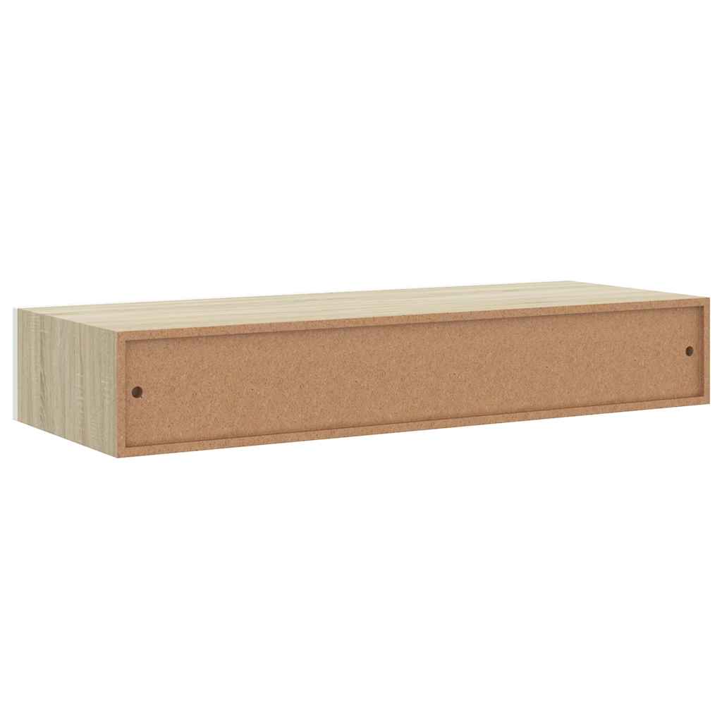 Wall-mounted Drawer Shelf Oak and White 60x23.5x10cm MDF