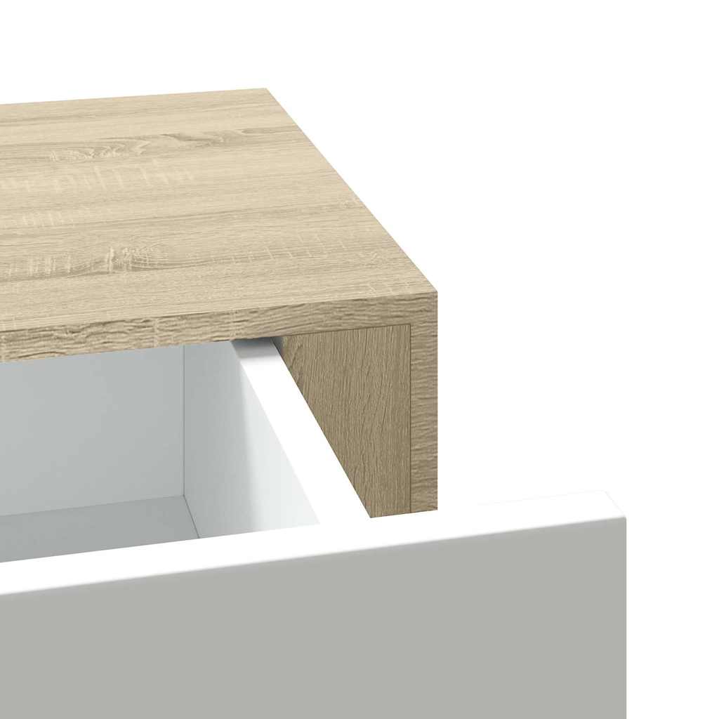 Wall-mounted Drawer Shelf Oak and White 60x23.5x10cm MDF