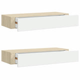 Wall Drawer Shelves 2 pcs Oak and White 60x23.5x10cm MDF