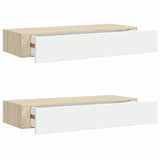 Wall Drawer Shelves 2 pcs Oak and White 60x23.5x10cm MDF - Front View