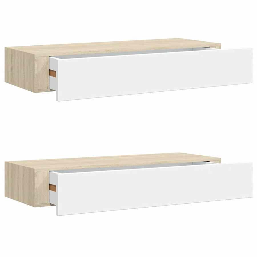 Wall Drawer Shelves 2 pcs Oak and White 60x23.5x10cm MDF