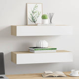 Wall Drawer Shelves 2 pcs Oak and White 60x23.5x10cm MDF - Side View