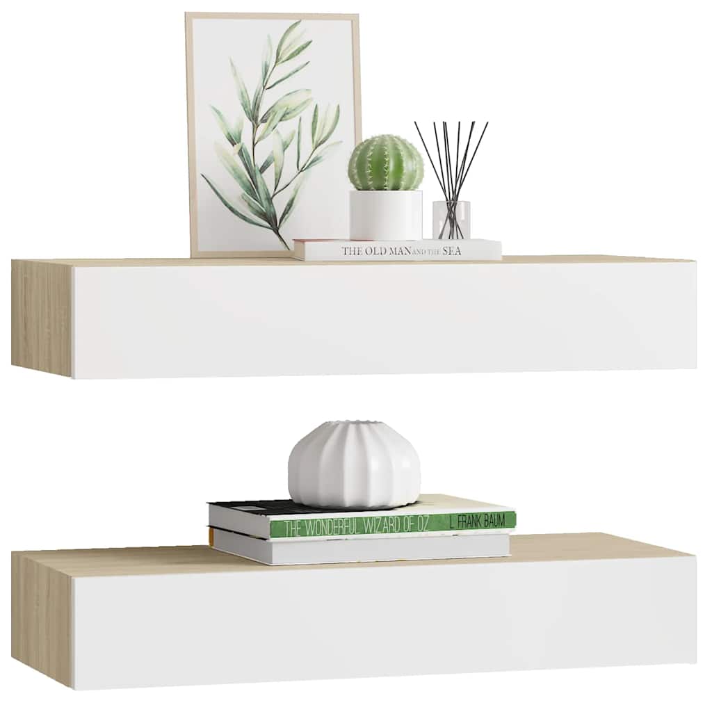 Wall Drawer Shelves 2 pcs Oak and White 60x23.5x10cm MDF