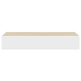 Wall Drawer Shelves 2 pcs Oak and White 60x23.5x10cm MDF - Close-Up Angle