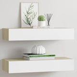 Wall Drawer Shelves 2 pcs Oak and White 60x23.5x10cm MDF
