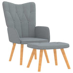Relaxing Chair with a Stool Light Grey Fabric