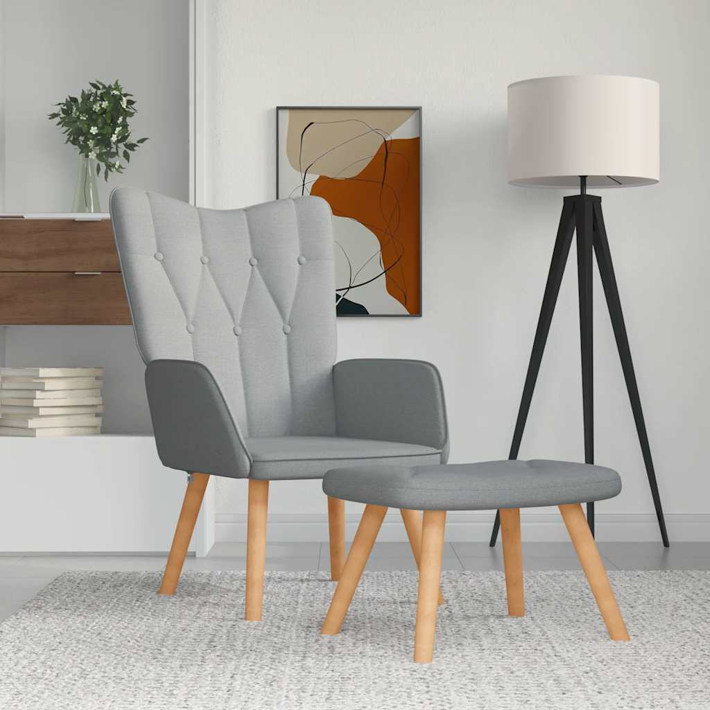 Relaxing Chair with a Stool Light Grey Fabric