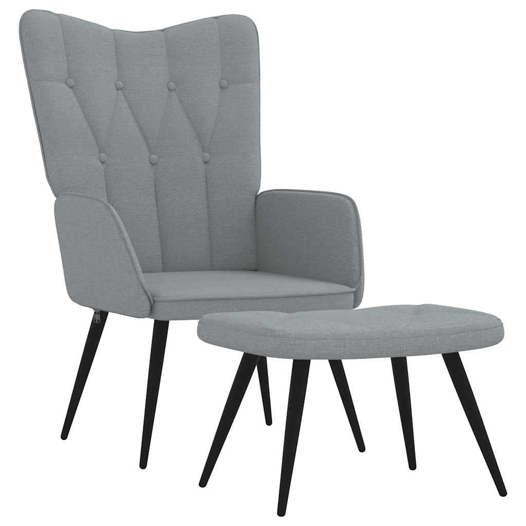 Relaxing Chair with a Stool Light Grey Fabric