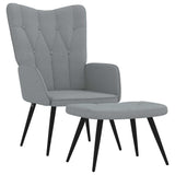 Relaxing Chair with a Stool Light Grey Fabric - Front View