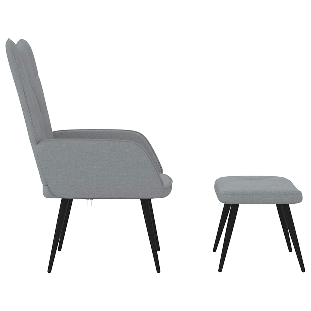 Relaxing Chair with a Stool Light Grey Fabric