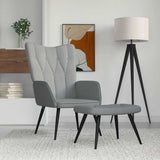 Relaxing Chair with a Stool Light Grey Fabric