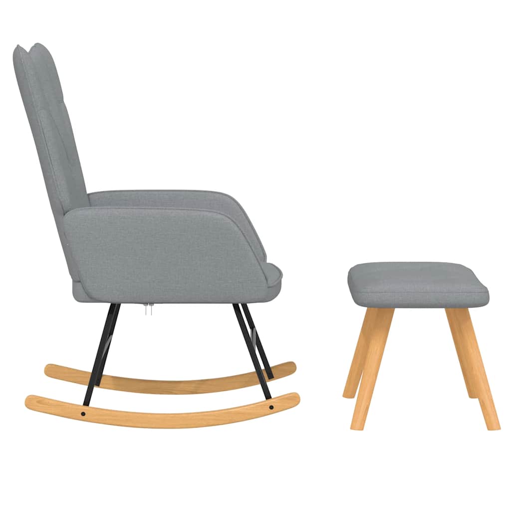 Rocking Chair with a Stool Light Grey Fabric