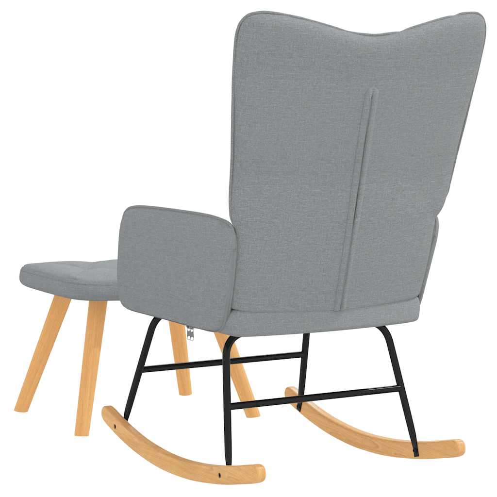Rocking Chair with a Stool Light Grey Fabric