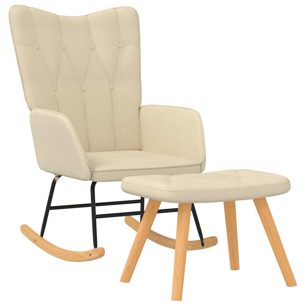 Rocking Chair with a Stool Cream Fabric