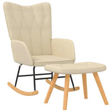 Rocking Chair with a Stool Cream Fabric - Front View
