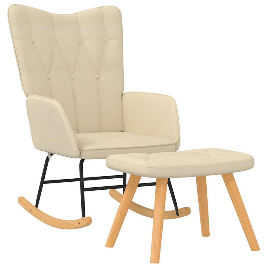Rocking Chair with a Stool Cream Fabric