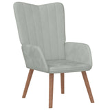 Relaxing Chair with a Stool Light Grey Velvet - Rear View