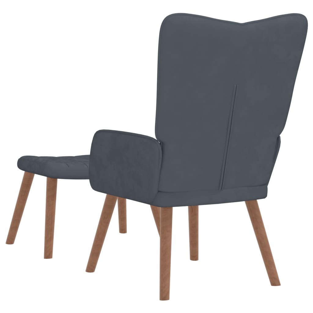 Relaxing Chair with a Stool Dark Grey Velvet