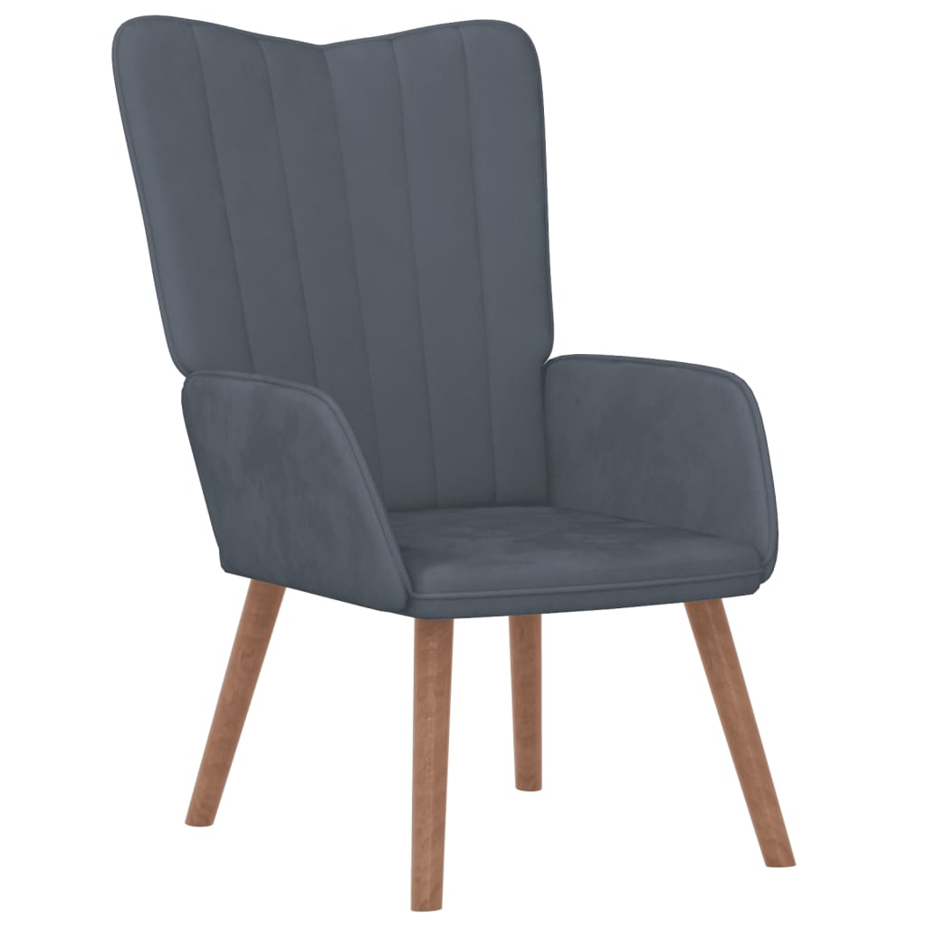 Relaxing Chair with a Stool Dark Grey Velvet