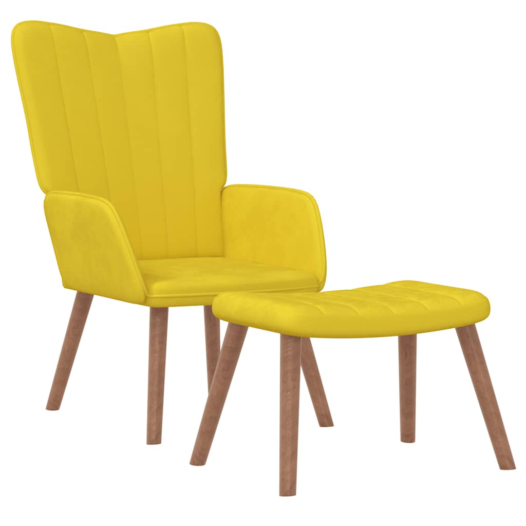 Relaxing Chair with a Stool Mustard Yellow Velvet