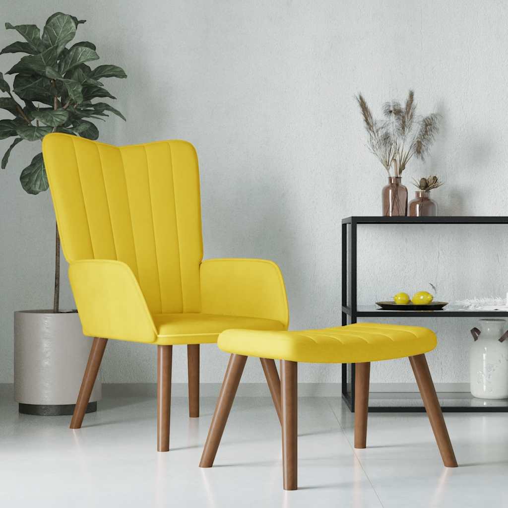 Relaxing Chair with a Stool Mustard Yellow Velvet