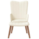 Relaxing Chair with a Stool Cream White Velvet - Side View