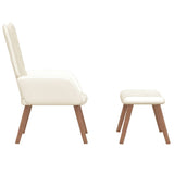 Relaxing Chair with a Stool Cream White Velvet