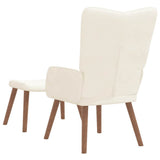 Relaxing Chair with a Stool Cream White Velvet - 45-Degree Angle