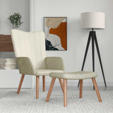 Relaxing Chair with a Stool Cream White Velvet