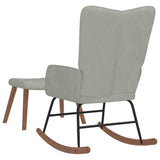 Rocking Chair with a Stool Light Grey Velvet - Close-Up Angle