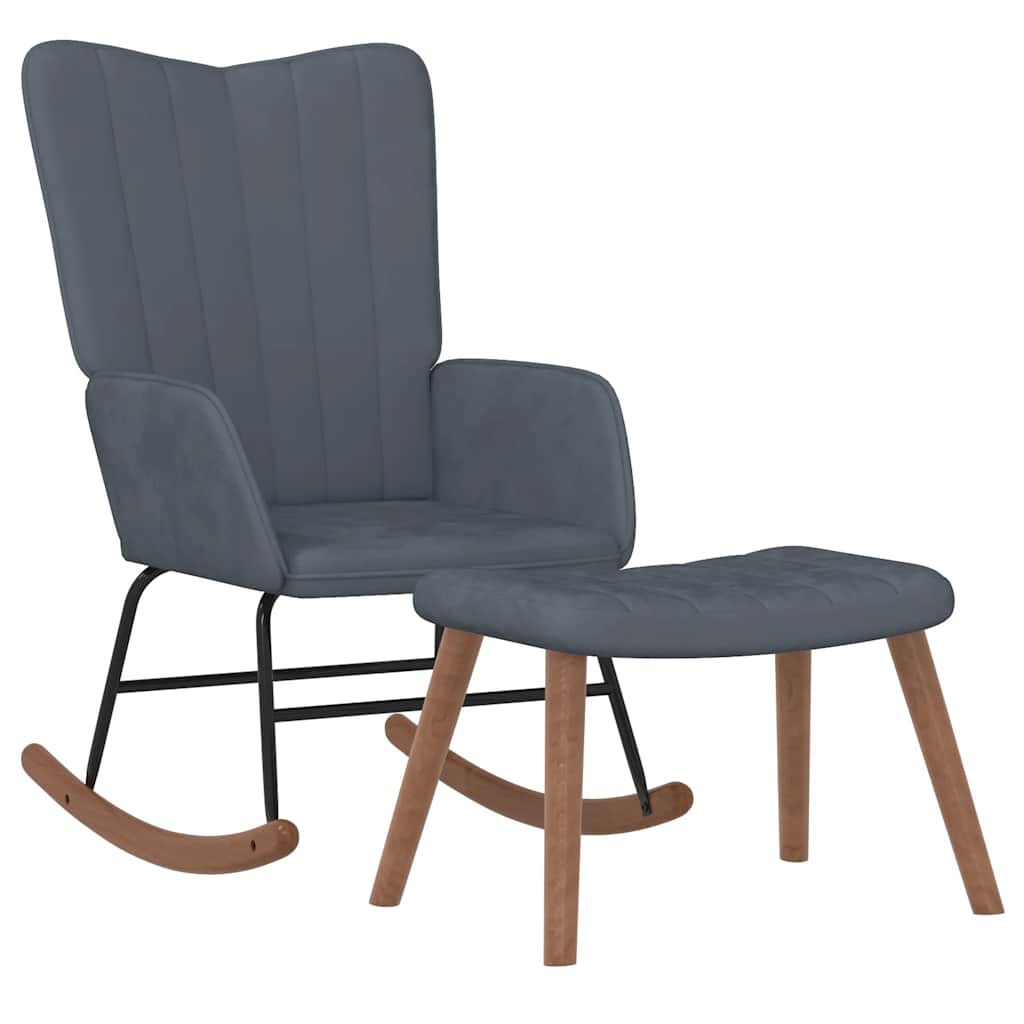 Rocking Chair with a Stool Dark Grey Velvet