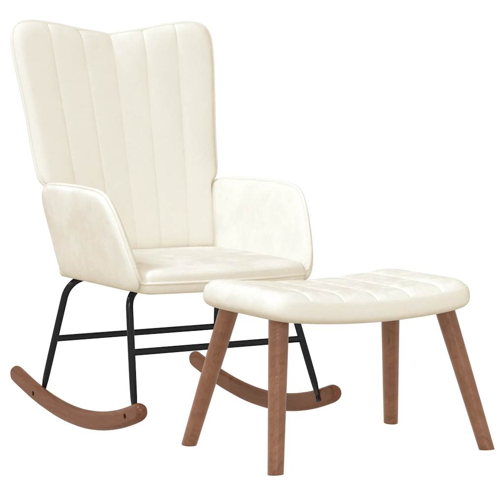 Rocking Chair with a Stool Cream White Velvet