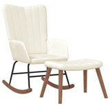 Rocking Chair with a Stool Cream White Velvet