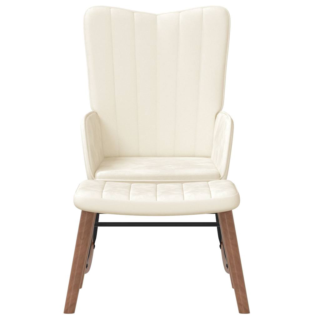 Rocking Chair with a Stool Cream White Velvet