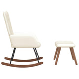 Rocking Chair with a Stool Cream White Velvet - Rear View