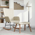 Rocking Chair with a Stool Cream White Velvet