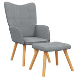 Relaxing Chair with a Stool Light Grey Fabric