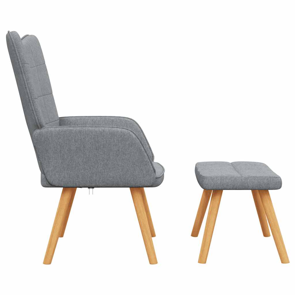 Relaxing Chair with a Stool Light Grey Fabric