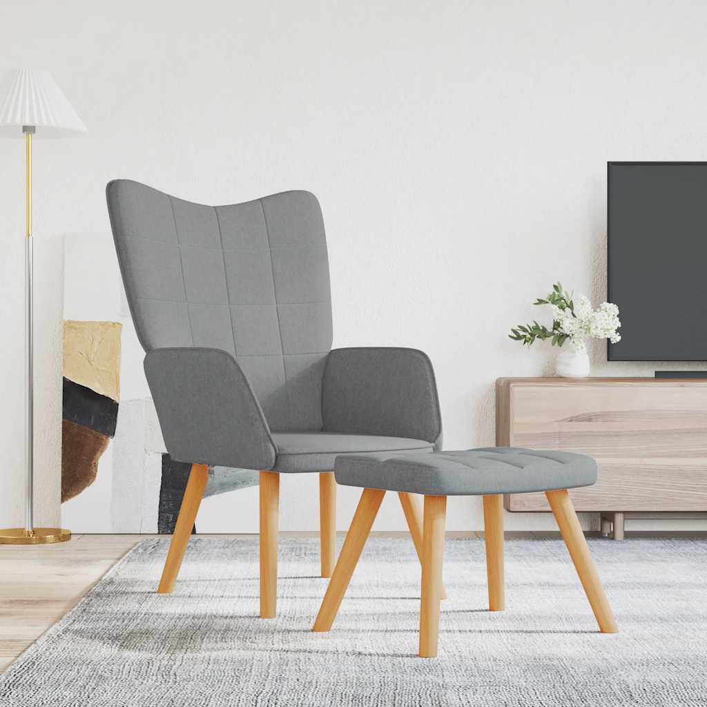 Relaxing Chair with a Stool Light Grey Fabric