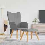 Relaxing Chair with a Stool Light Grey Fabric