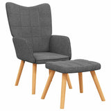 Relaxing Chair with a Stool Dark Grey Fabric