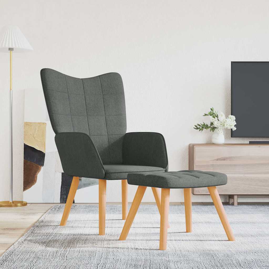 Relaxing Chair with a Stool Dark Grey Fabric