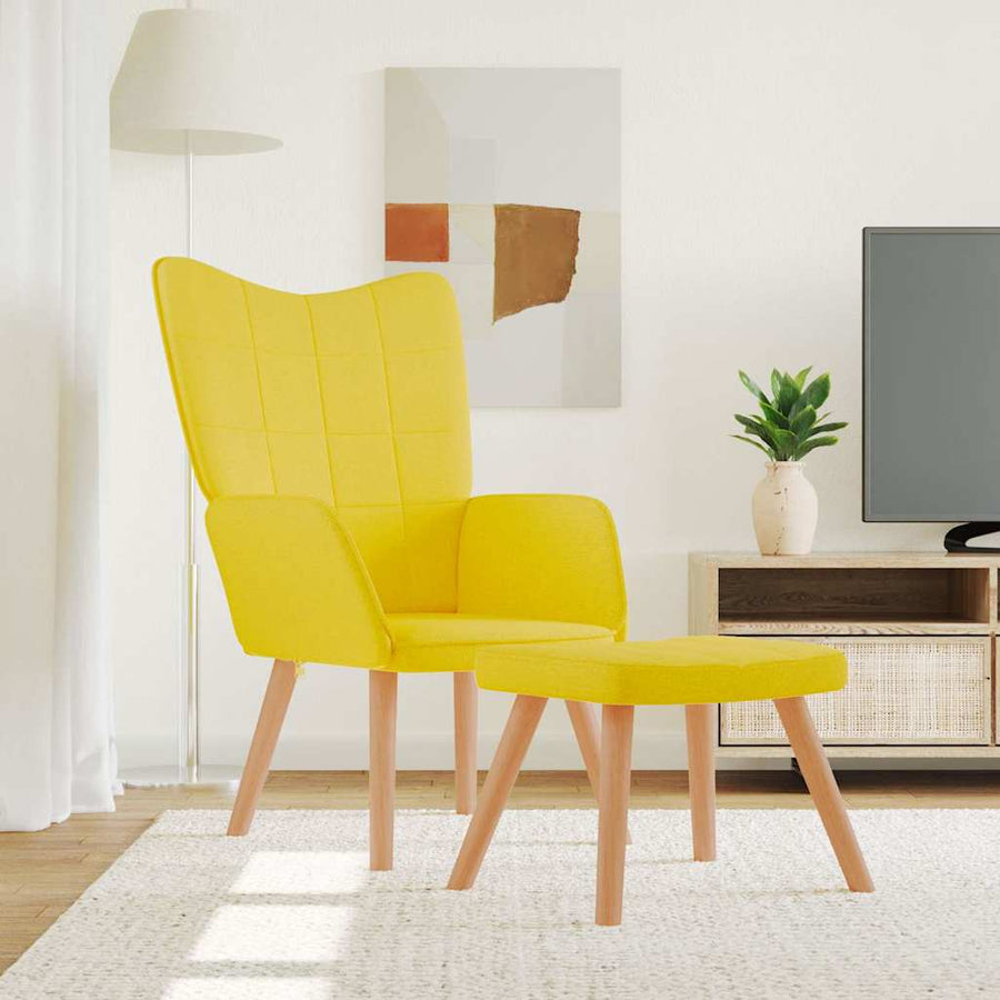 Relaxing Chair with a Stool Mustard Yellow Fabric