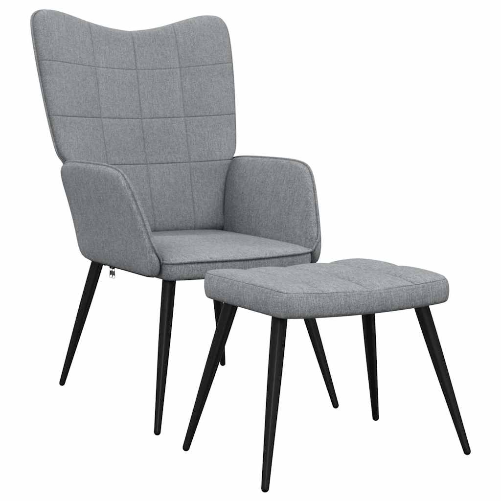 Relaxing Chair with a Stool Light Grey Fabric