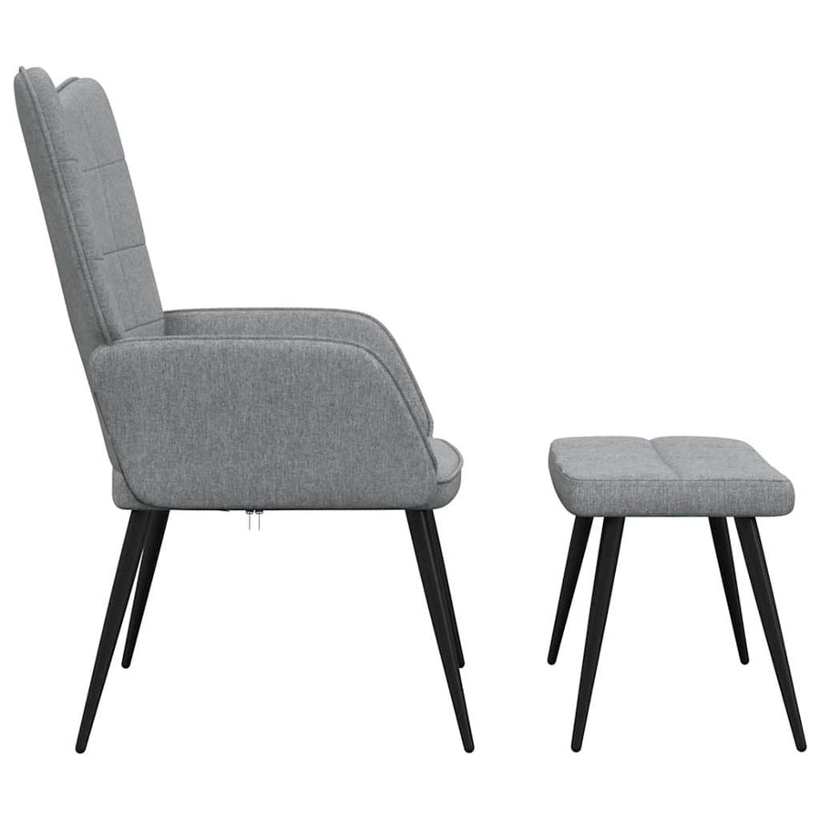 Relaxing Chair with a Stool Light Grey Fabric