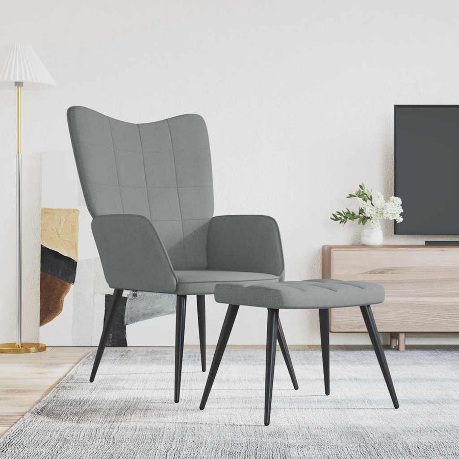 Relaxing Chair with a Stool Light Grey Fabric