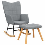 Rocking Chair with a Stool Light Grey Fabric - Front View