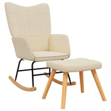 Rocking Chair with a Stool Cream Fabric - Front View